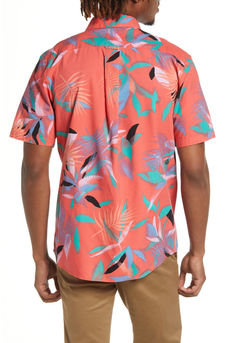 Leaf Spray Classic Fit Short Sleeve Button-Up Shirt, Alternate, color, LAVA ROCK RED