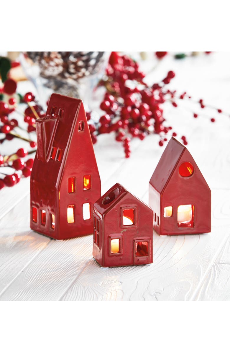 10003091 House Tealight Holder Large Red Stoneware Christmas, Alternate, color, Red