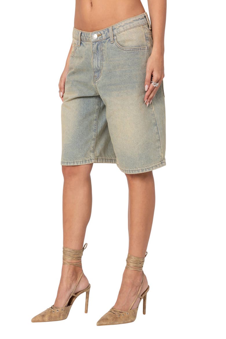 Shira Low Rise Washed Denim Bermuda Shorts, Alternate, color, BLUE-WASHED