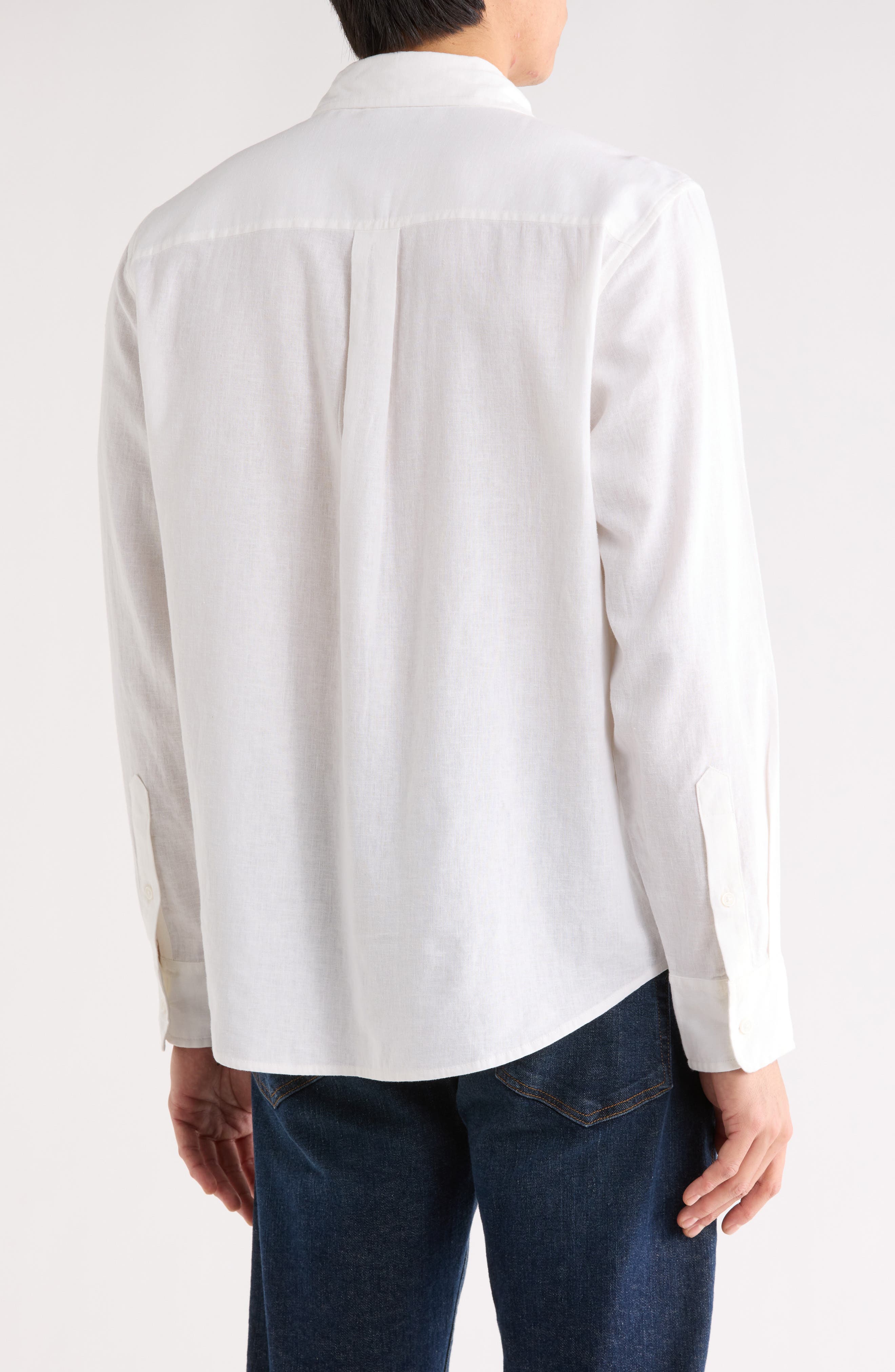 Solid Linen Blend Button-Up Shirt - image 4