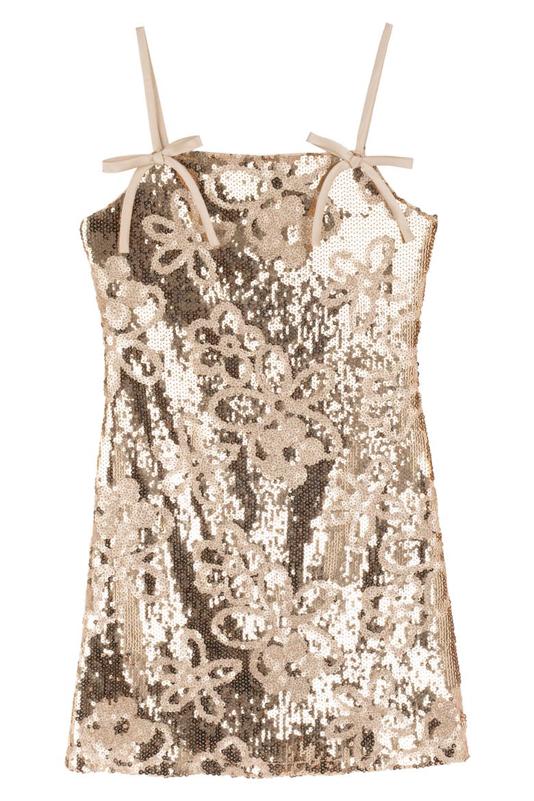 Kids' Stella Flower Sequin Shift Dress, Main, color, GOLD