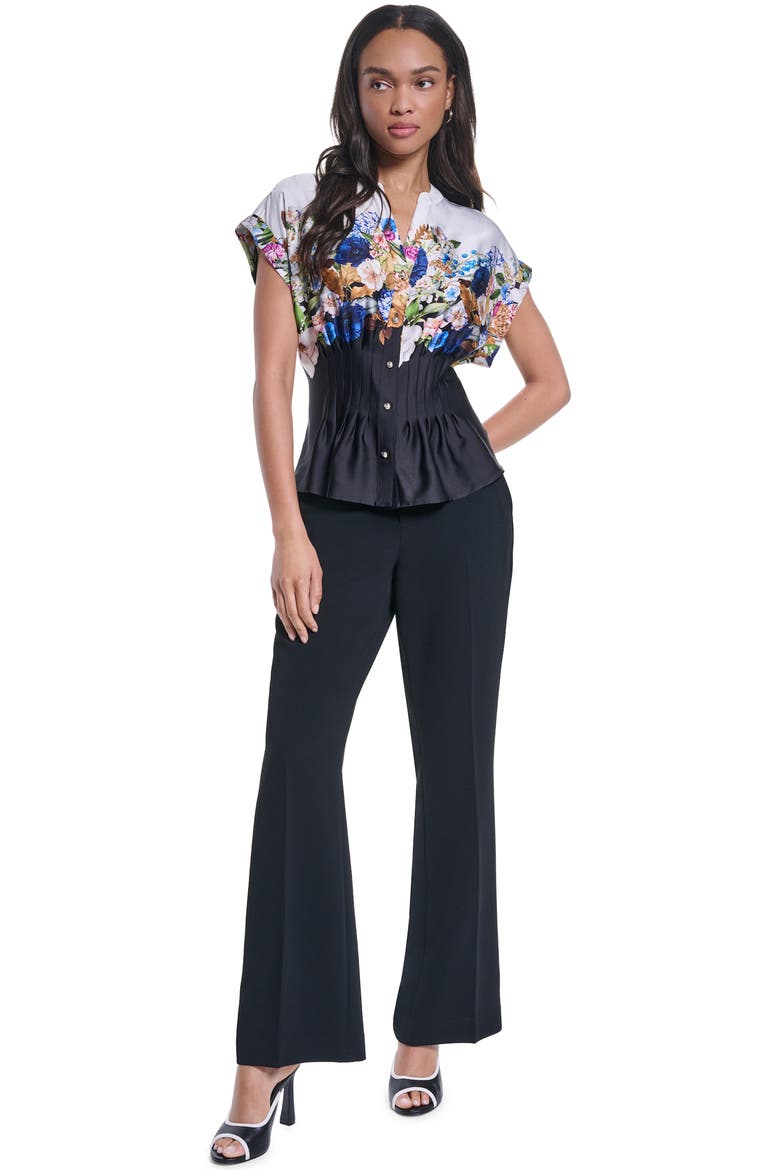 Floral Pleated Top, Alternate, color, SOFT WHITE/ BLACK MULTI