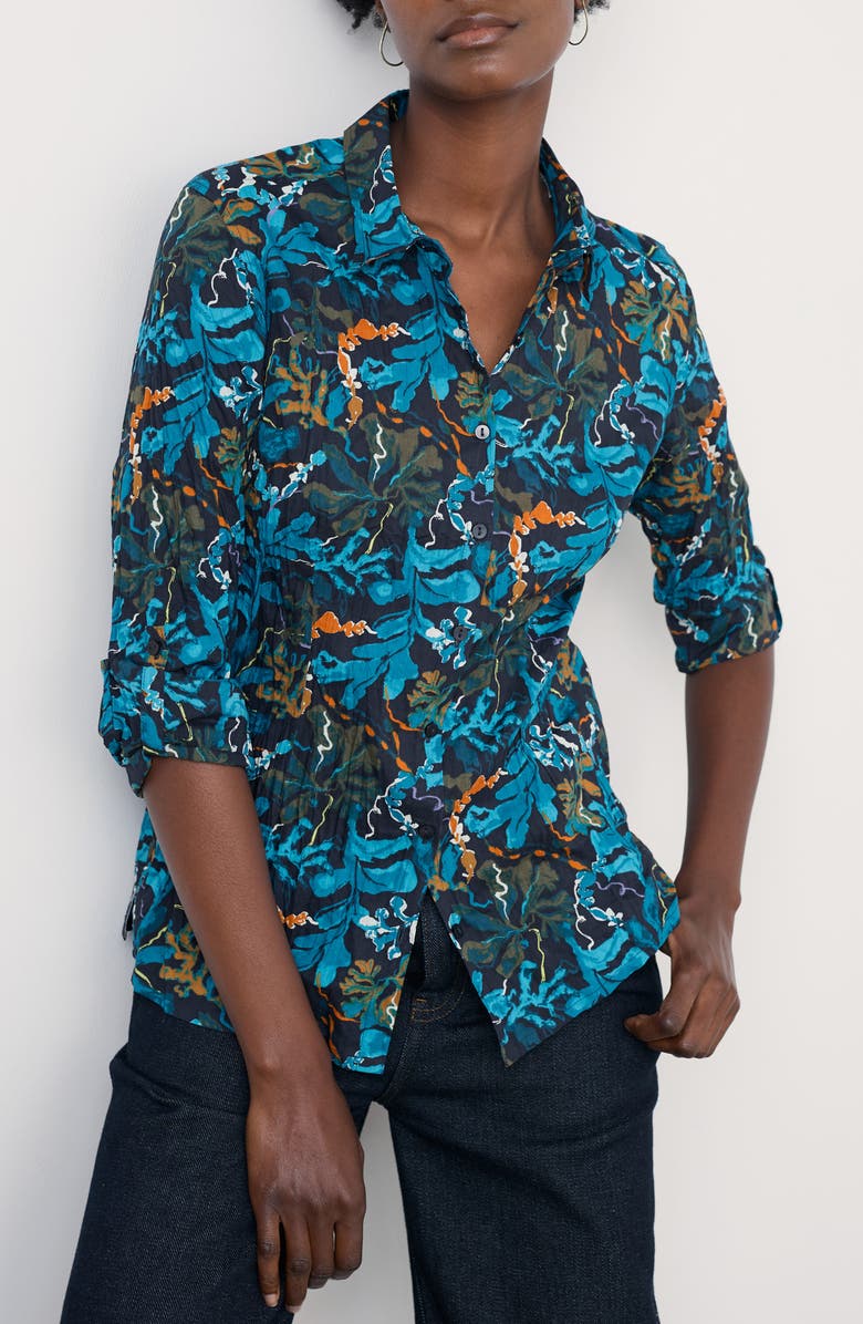 Seasalt Cornwall Larissa Printed Organic Cotton Button-Up Shirt, Main, color, Floating Fronds Maritime