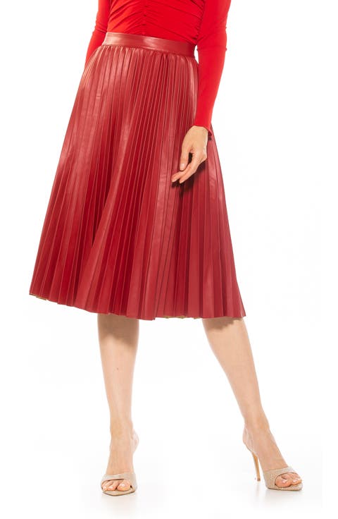Luca High Waist Pleated Faux Leather Skirt
