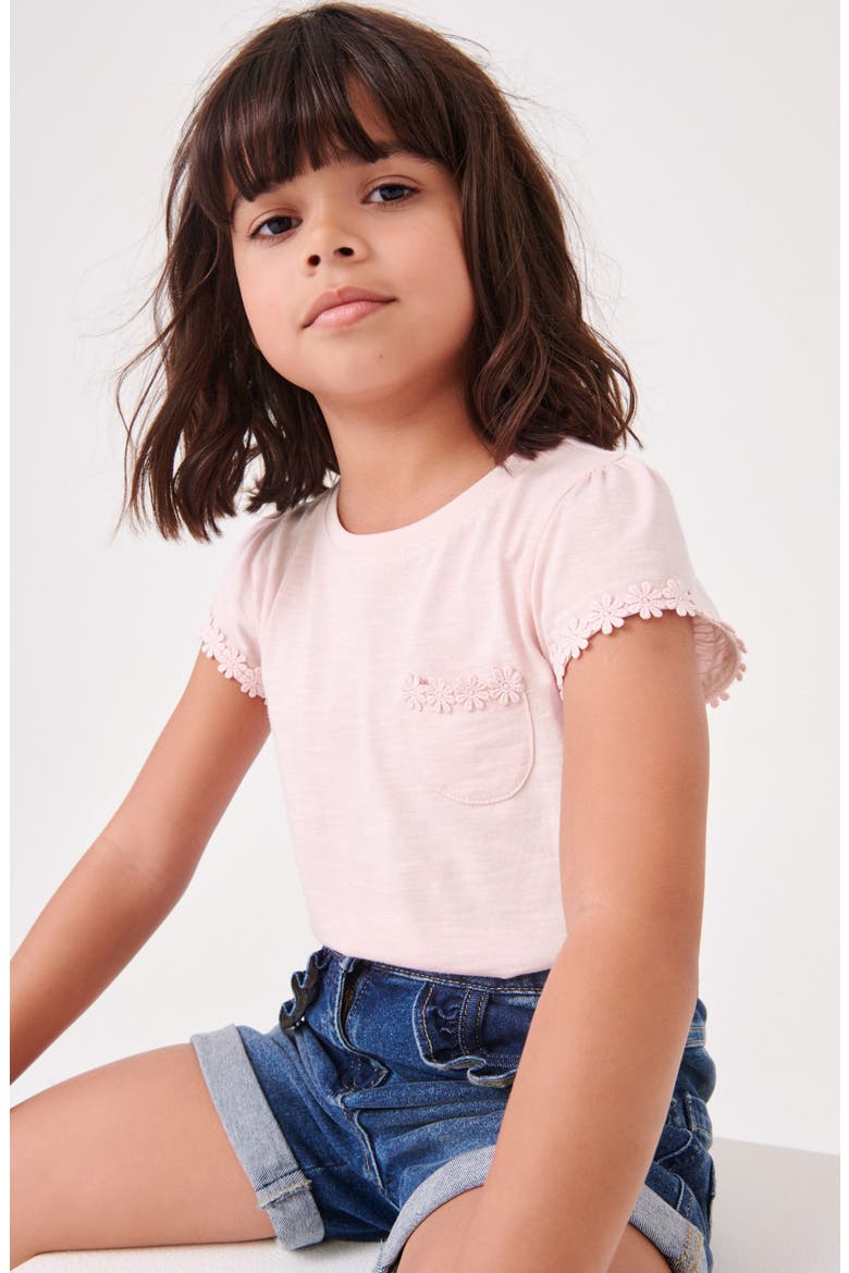Kids' Daisy Embroidered Cotton Pocket T-Shirt, Alternate, color, PINK