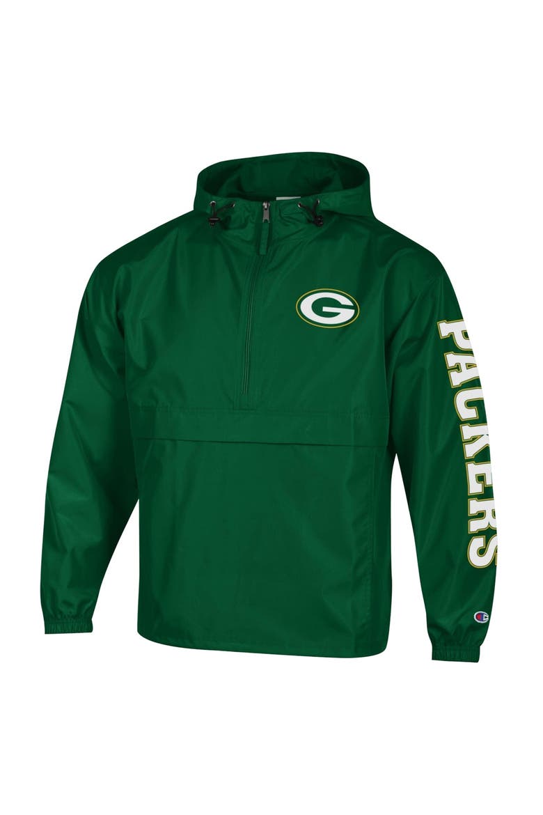 Men's Champion Green Green Bay Packers Packable Hooded Windbreaker Half-Zip Jacket, Alternate, color, Green