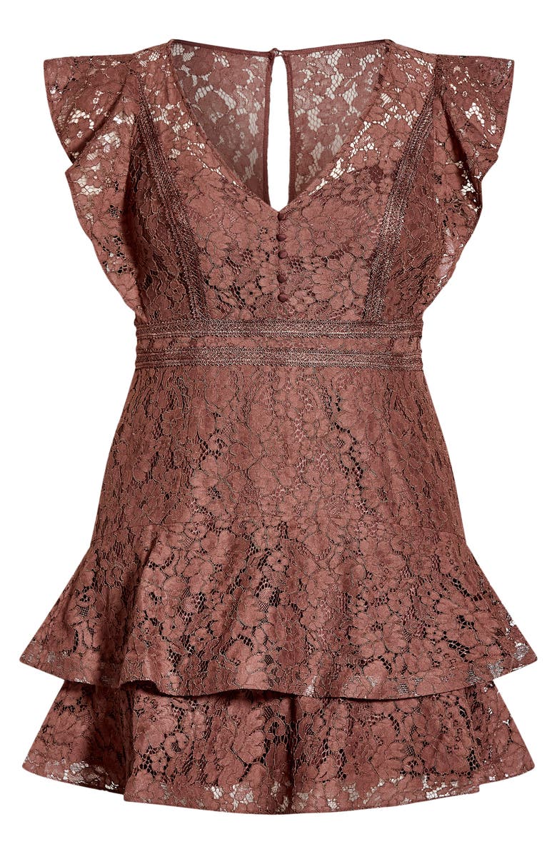 City Chic Sandy Fit & Flare Lace Minidress, Alternate, color, Chocolate
