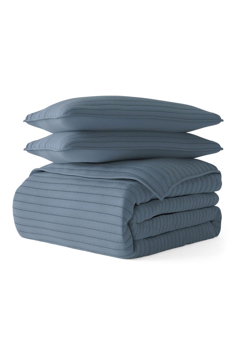 All Season Stripe Stitch 3-Piece Down Alternative Quilt Set, Main, color, DUSK BLUE