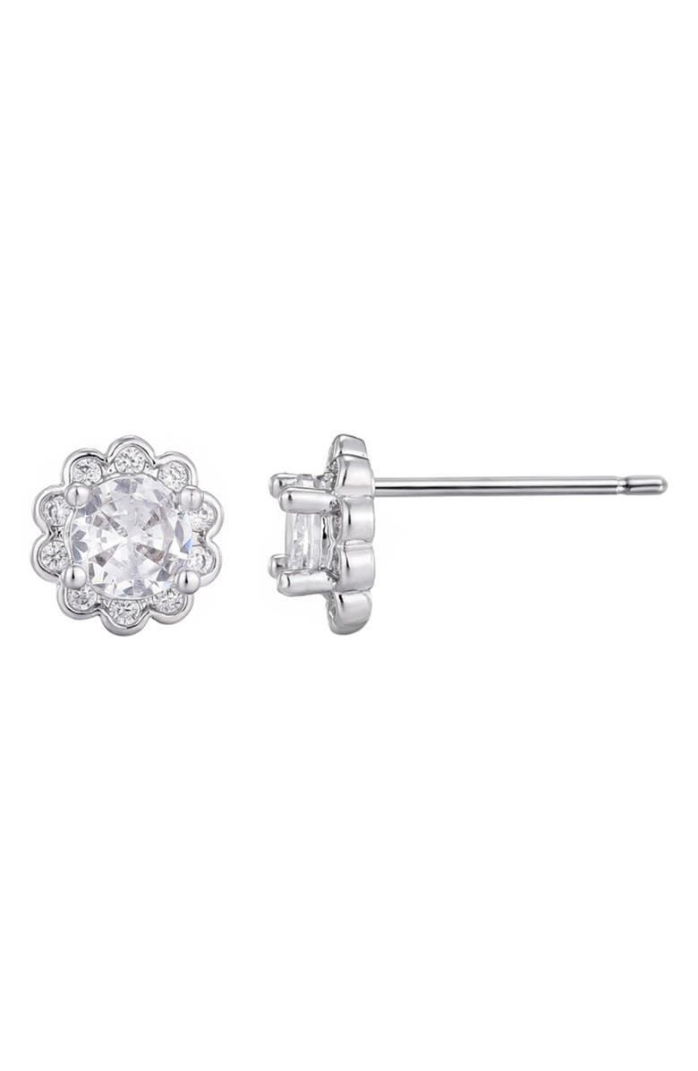 Adornia Cubic Zirconia Floral Halo Stud Earrings, Alternate, color, Silver