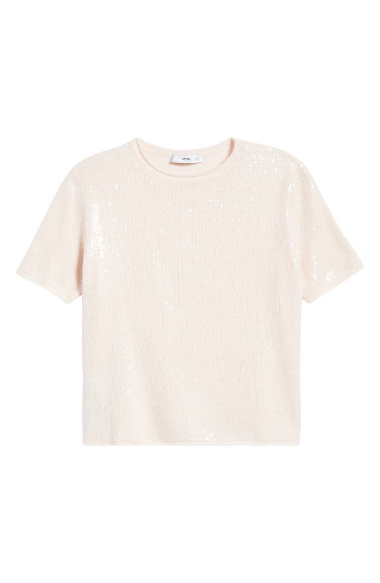 MANGO Short Sleeve Sequin Sweater, Alternate, color, Pastel Pink