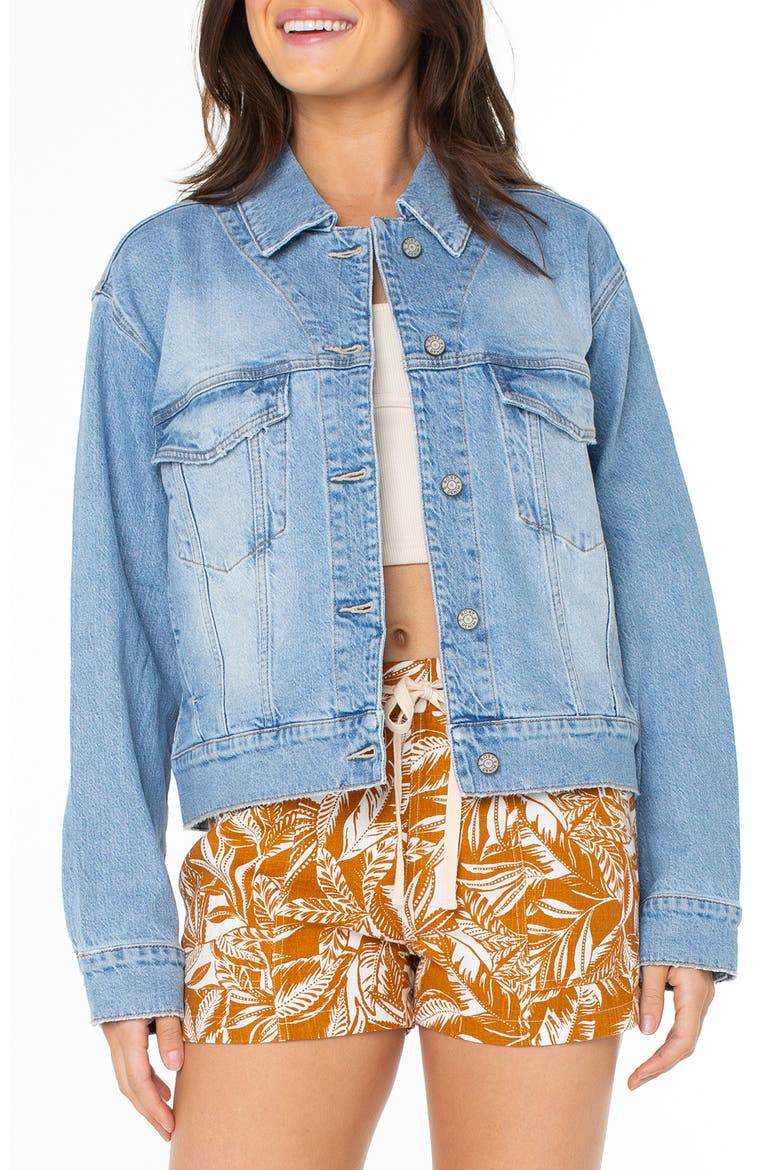 Big Wave Embroidered Denim Jacket, Main, color, FIN-TASTIC