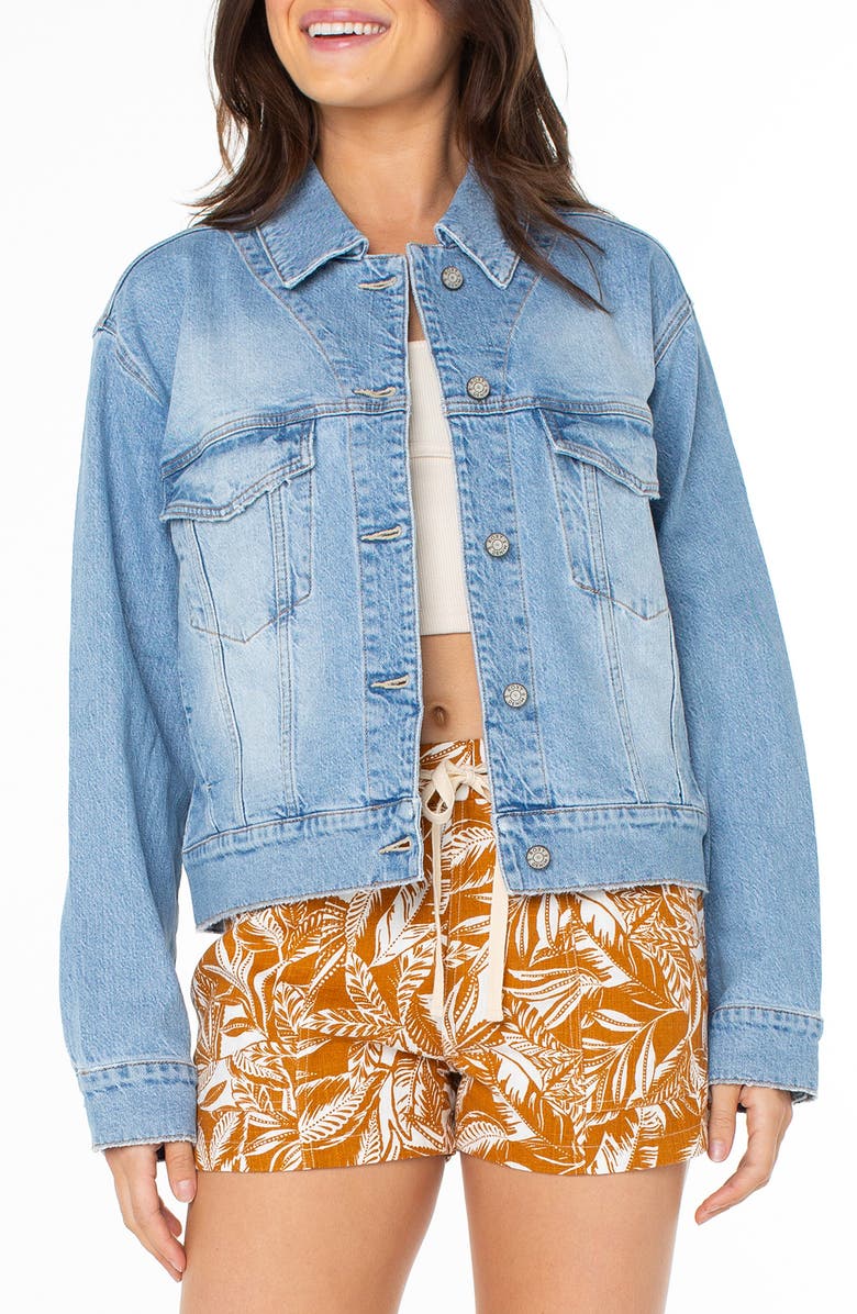 Roxy Big Wave Embroidered Denim Jacket, Main, color, 