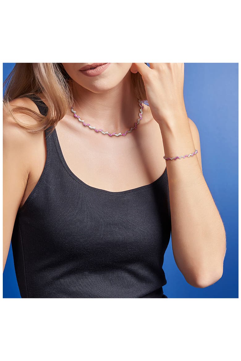 Sterling Silver Lab Grown Pink Sapphire Necklace & Bracelet Set, Alternate, color, PINK