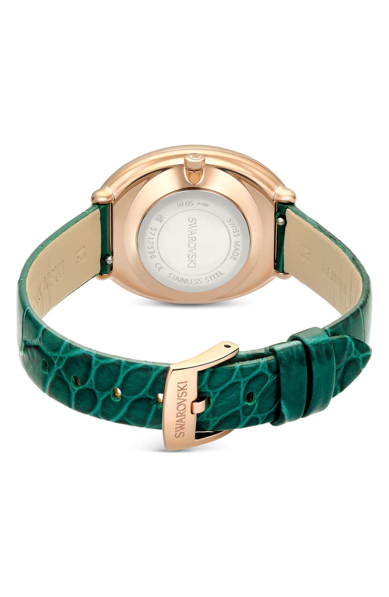 Swarovski Imber Oval Leather Strap Watch, 24mm x 26.3mm, Alternate, color, Green