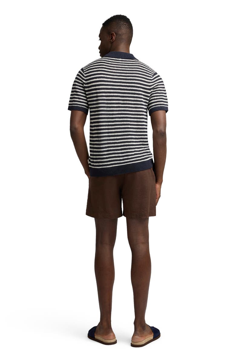 Onia Knit Linen Button Up Short Sleeve, Alternate, color, Midnight/Egret