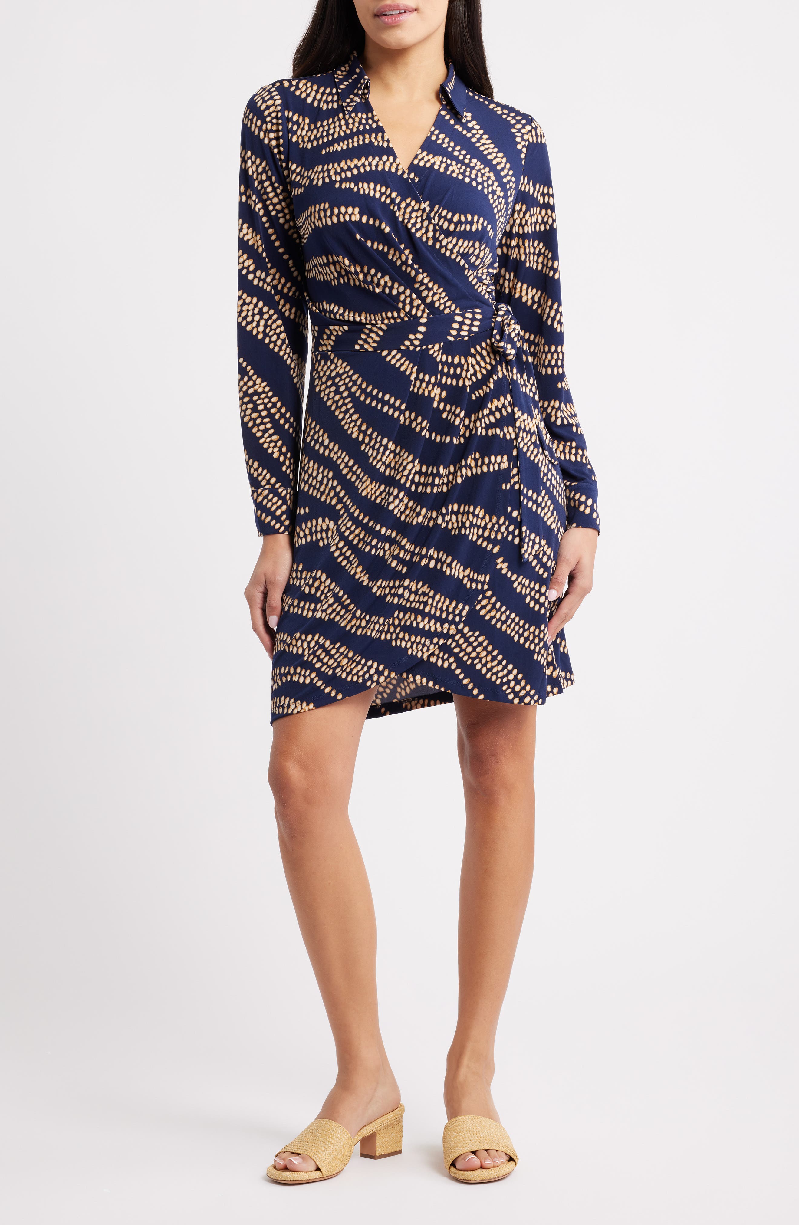 Carmela Zebra Bay Print Long Sleeve Faux Wrap Dress
