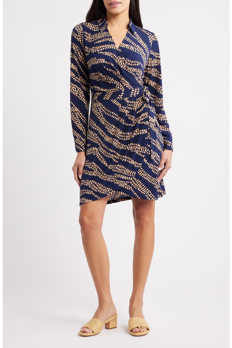 Carmela Zebra Bay Print Long Sleeve Faux Wrap Dress, Main, color, CROISSANT