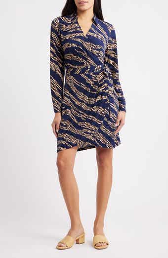 Carmela Zebra Bay Print Long Sleeve Faux Wrap Dress