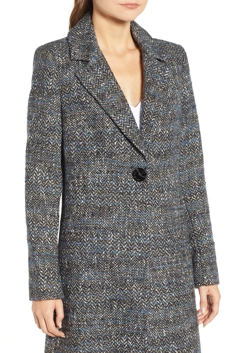 Tweed Reefer Maxi Coat, Alternate, color, BLUE TWEED
