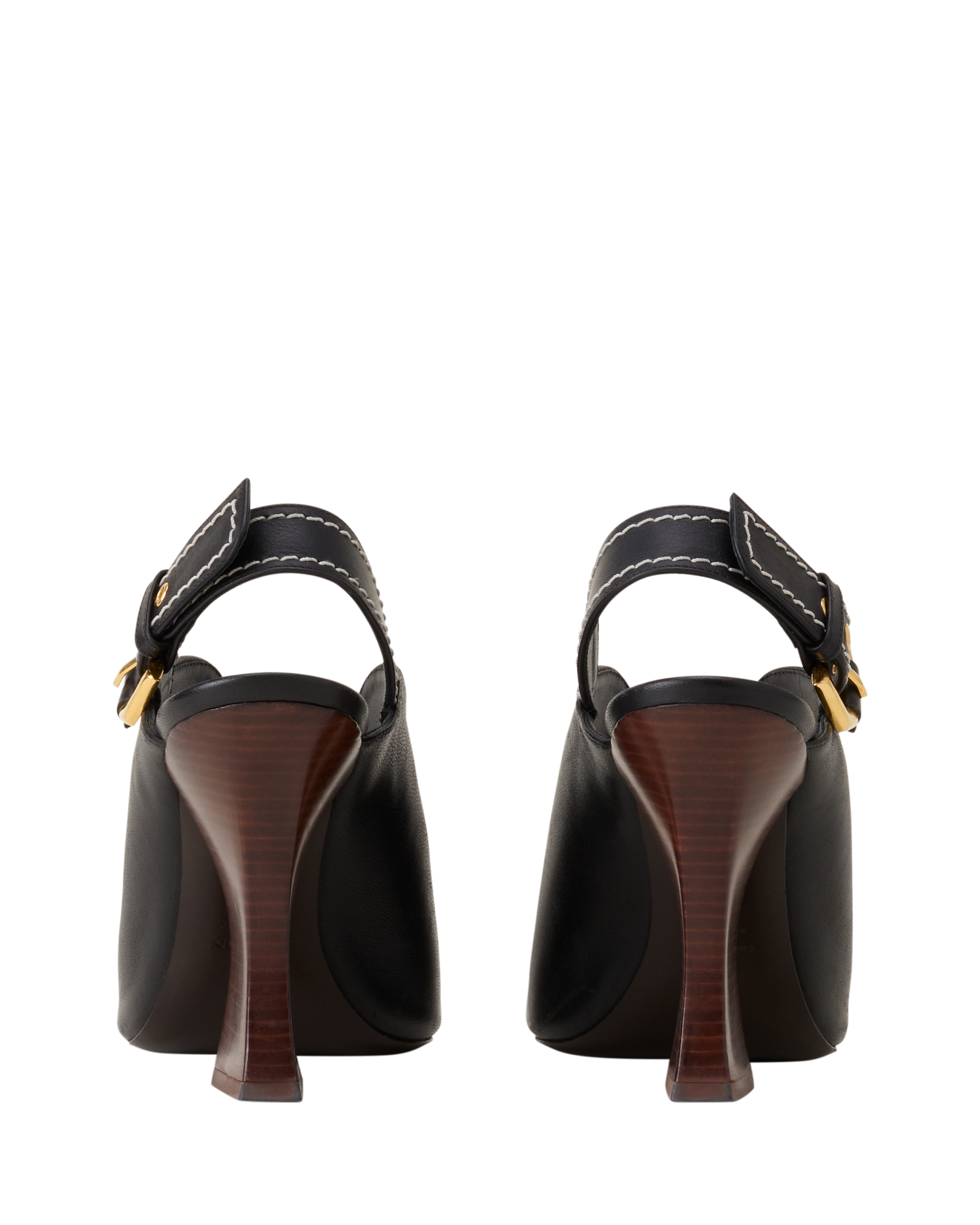 Lanvin Buckle Arch Heeled Leather Mules, Alternate, color, Black