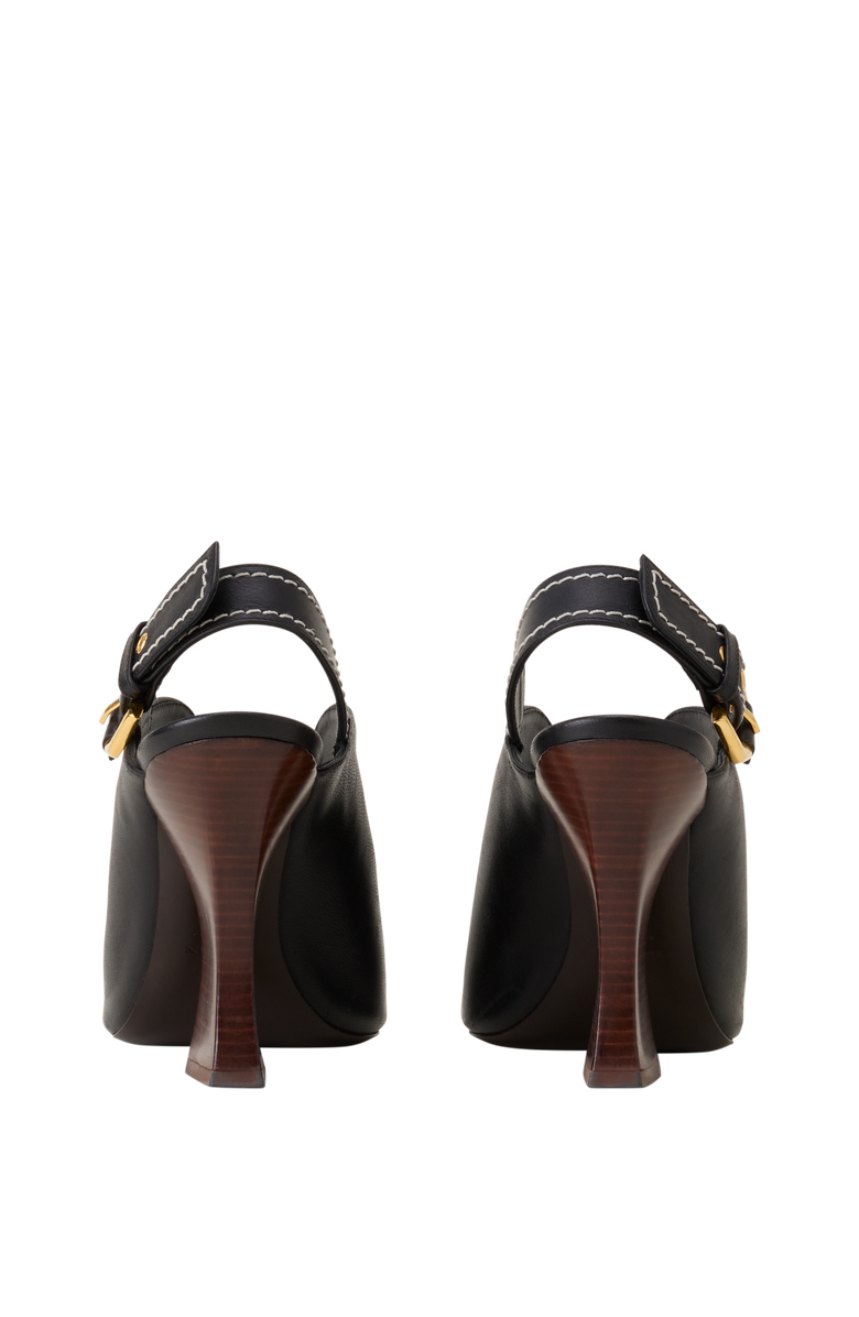 Lanvin Buckle Arch Heeled Leather Mules, Alternate, color, Black