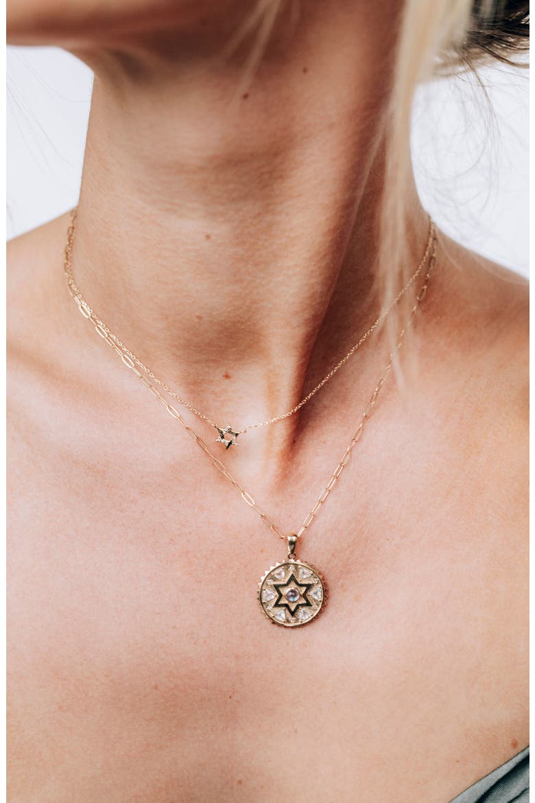 Star of David Moonstone & Diamond Medallion Charm, Alternate, color, 14K YELLOW GOLD/ DIAMOND