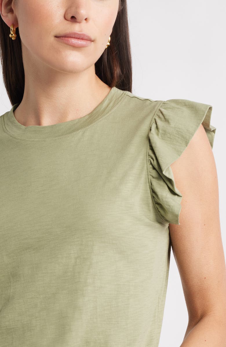 Caslon<sup>®</sup> Ruffle Sleeveless Pima Cotton Top, Alternate, color, Olive Acorn