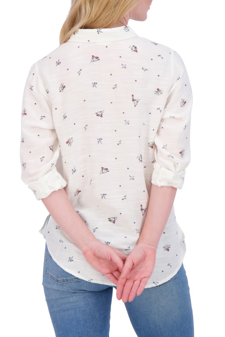 Heart Print Button-Up Shirt, Alternate, color, CREAM BLUE MULTI