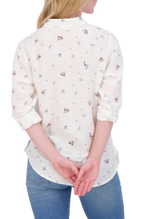 Lucky Brand Heart Print Button-up Shirt In Cream Blue Multi