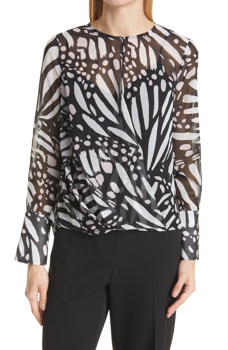 Milly Elysa Graphic Butterfly Long Sleeve Blouse, Main, color,