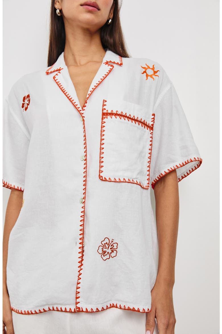 Island Embroidered Linen Blend Camp Shirt, Alternate, color, WHITE