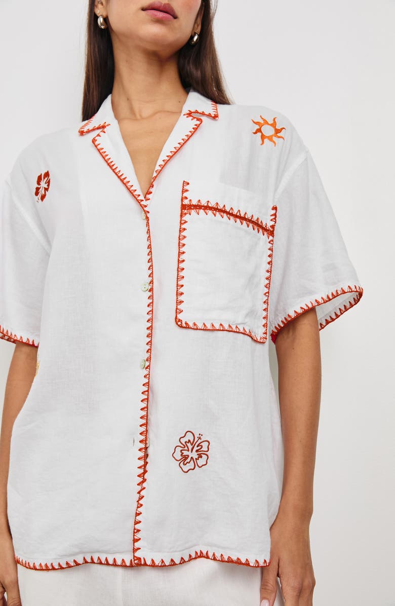 Rails Island Embroidered Linen Blend Camp Shirt, Alternate, color,