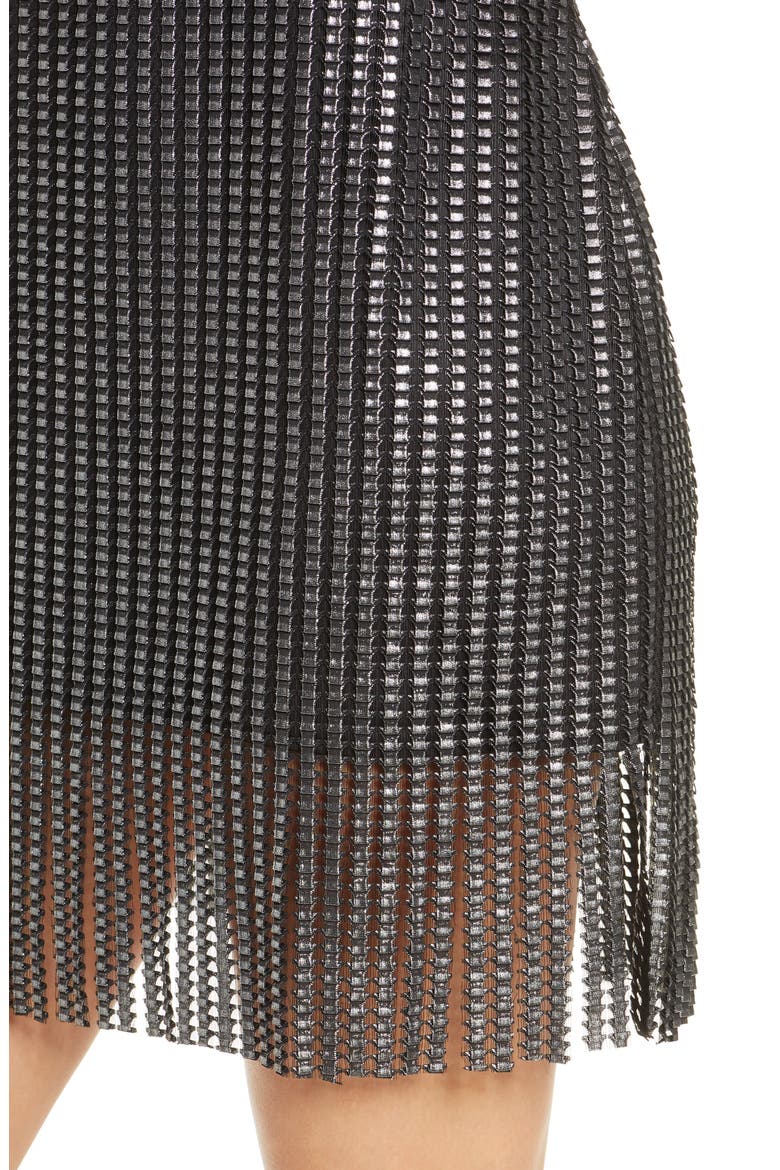 Metallic Textured Fringe Minidress, Alternate, color, STEEL