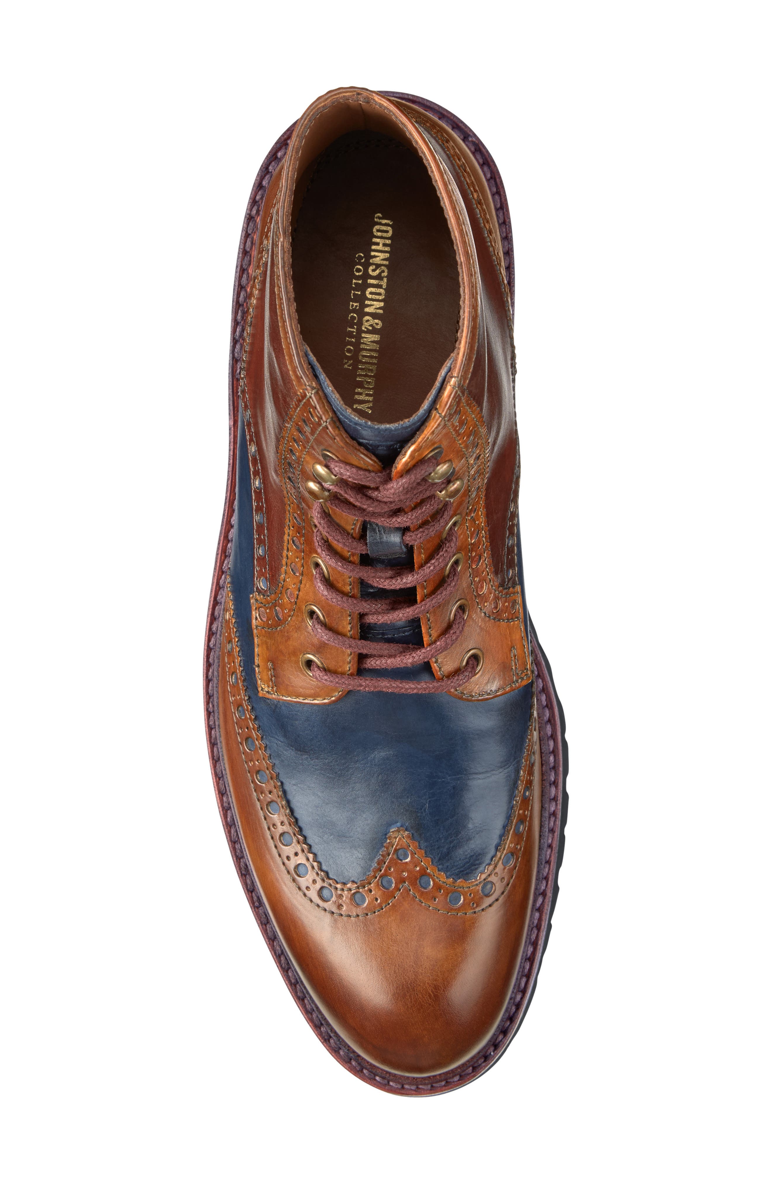 Johnston & Murphy Dudley Wingtip Lug Boot, Alternate, color, Tan Multi Calfskin