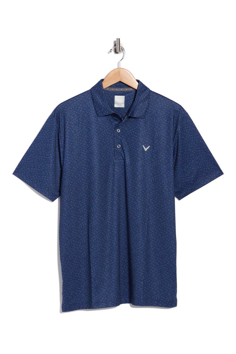 Mini Geometric Print Knit Golf Polo, Alternate, color, PEACOAT