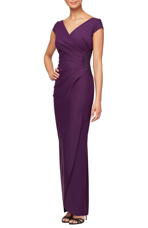 Contour Collection Embellished Jersey Column Formal Gown