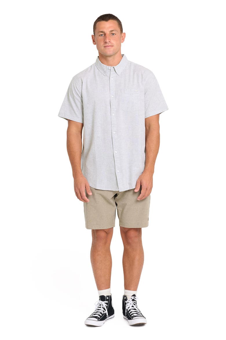 All Day Short Sleeve Slub Cotton Blend Button-Down Shirt, Alternate, color, ALLOY