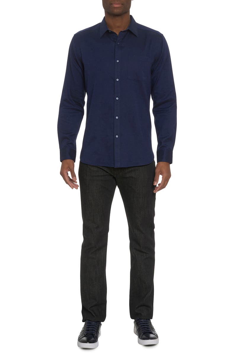 Robert Graham Santa Croce Cotton Blend Button-Up Shirt, Alternate, color, Indigo