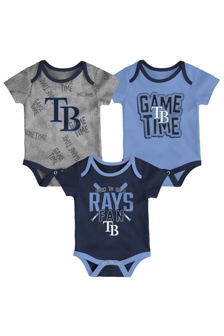Newborn & Infant Tampa Bay Rays Navy/Light Blue/Heathered Gray Game Time Three-Piece Bodysuit Set, Main, color, Navy