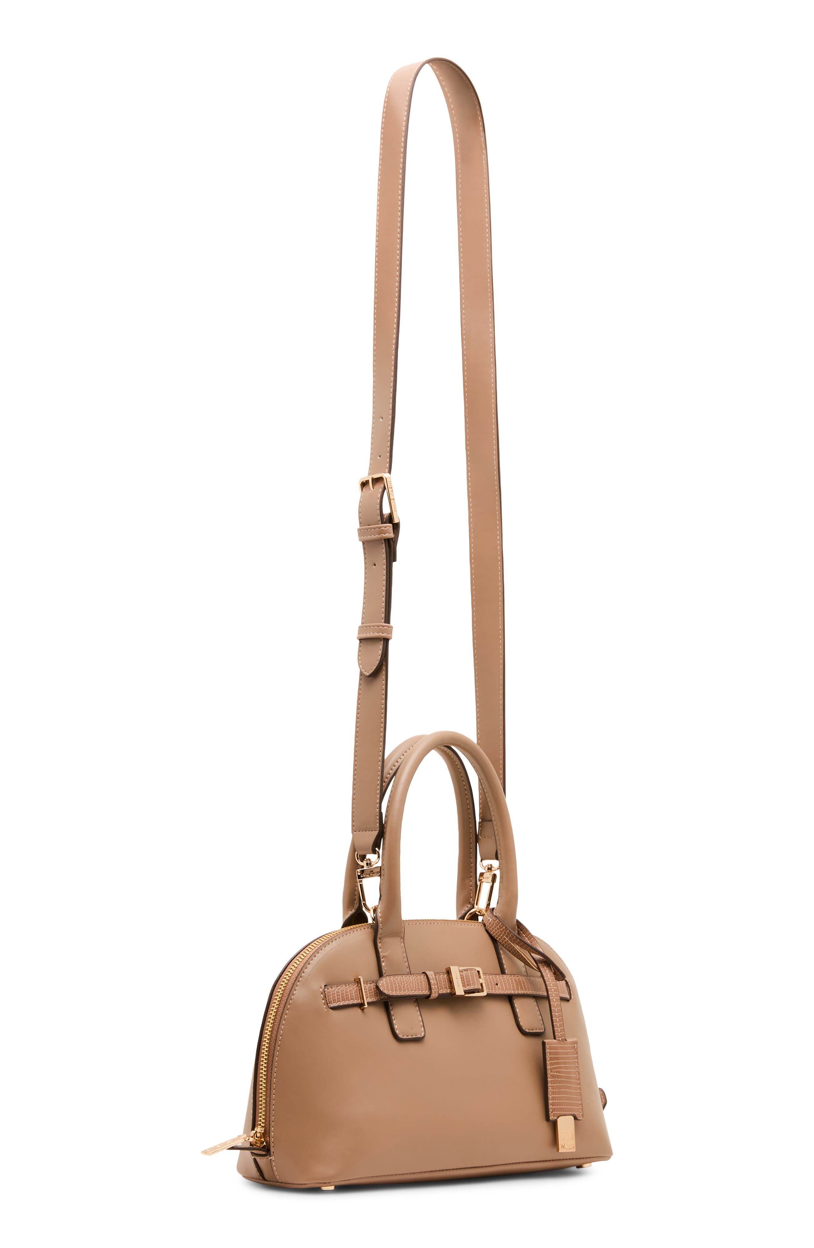 Dome Buckle Faux Leather Satchel, Alternate, color, MOCHA/ MOCHA