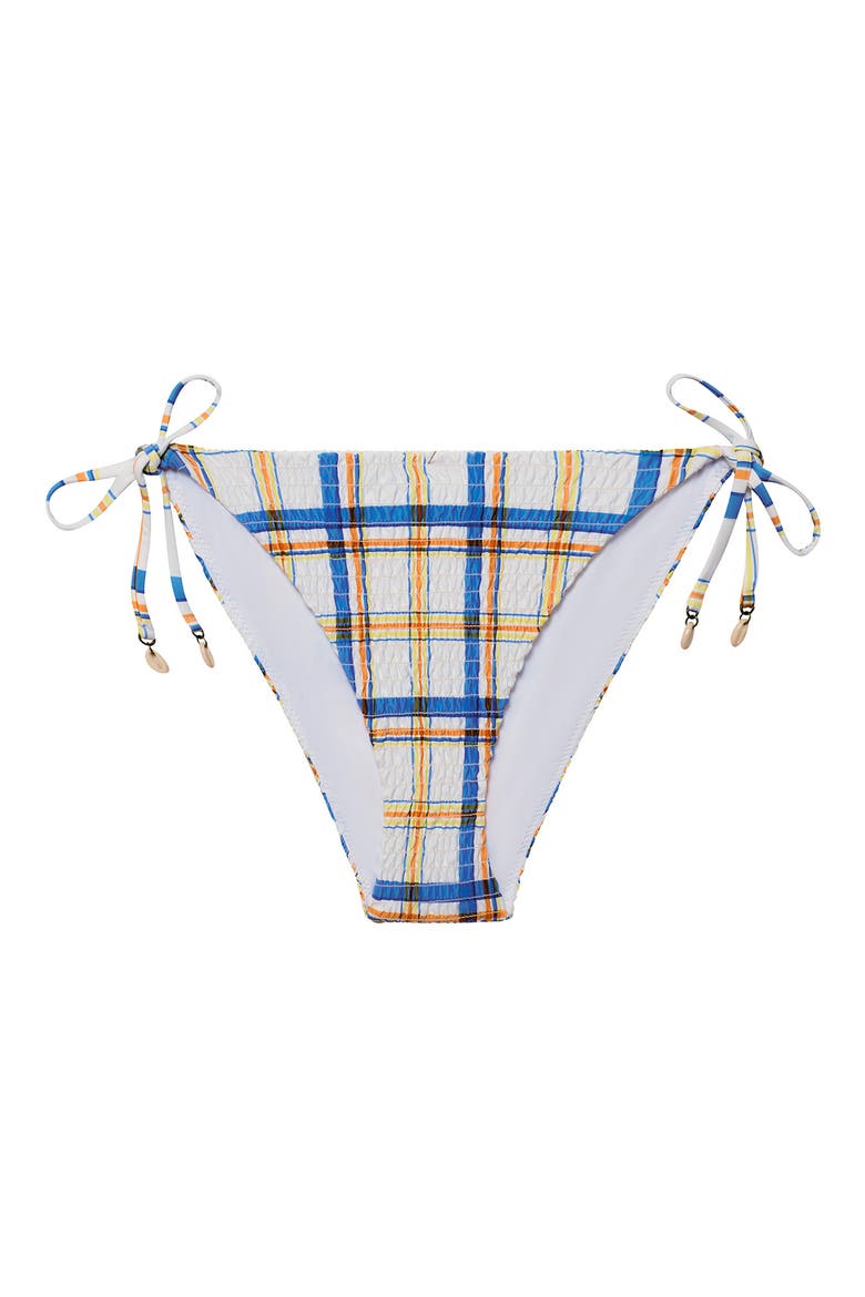 Ring Plaid Side Tie Bikini Bottoms, Alternate, color, WHITE/ BLUE MULTI