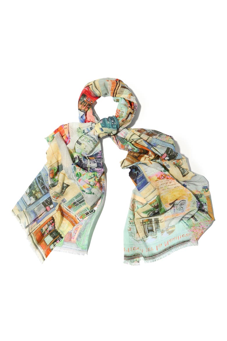 Spring Print Scarf, Main, color, GREEN MULTI
