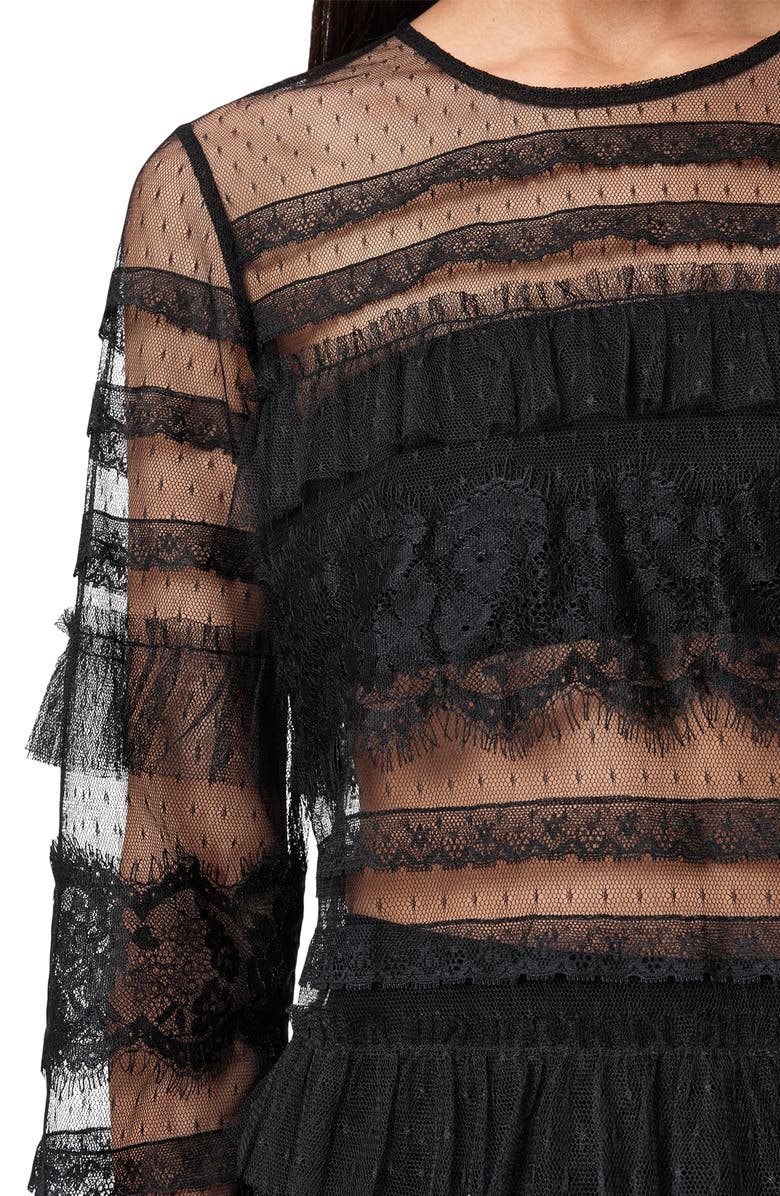 AllSaints Arlea Ruffle Tulle Top, Alternate, color, Black