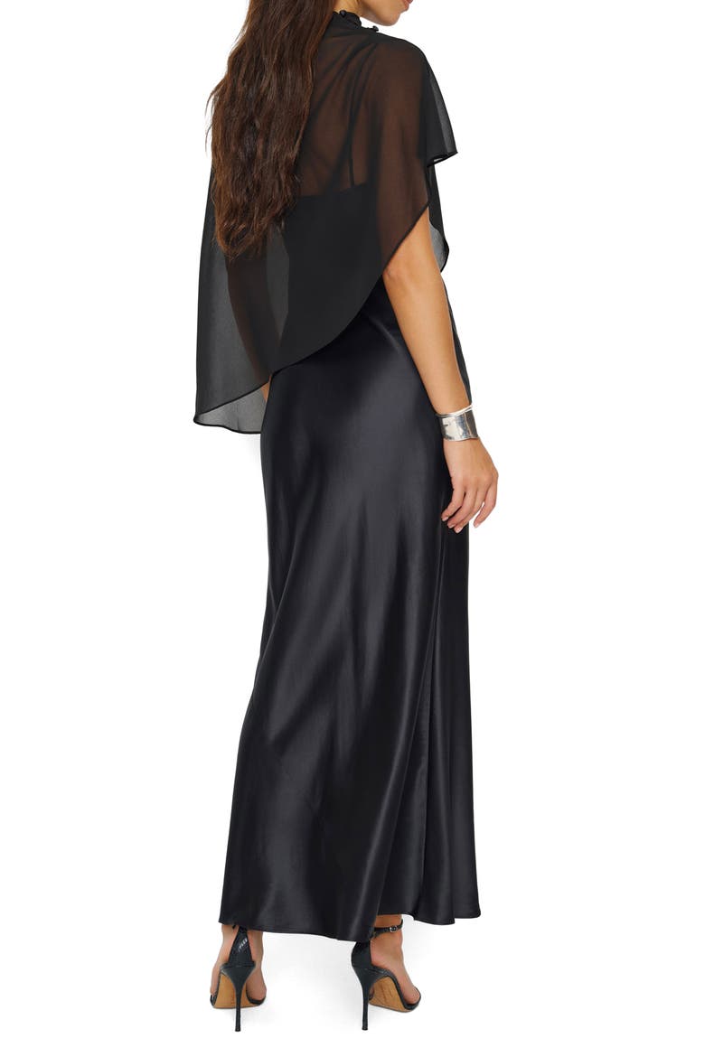 Lilibeth Silk Charmeuse Slipdress & Chiffon Cape Set, Alternate, color, BLACK