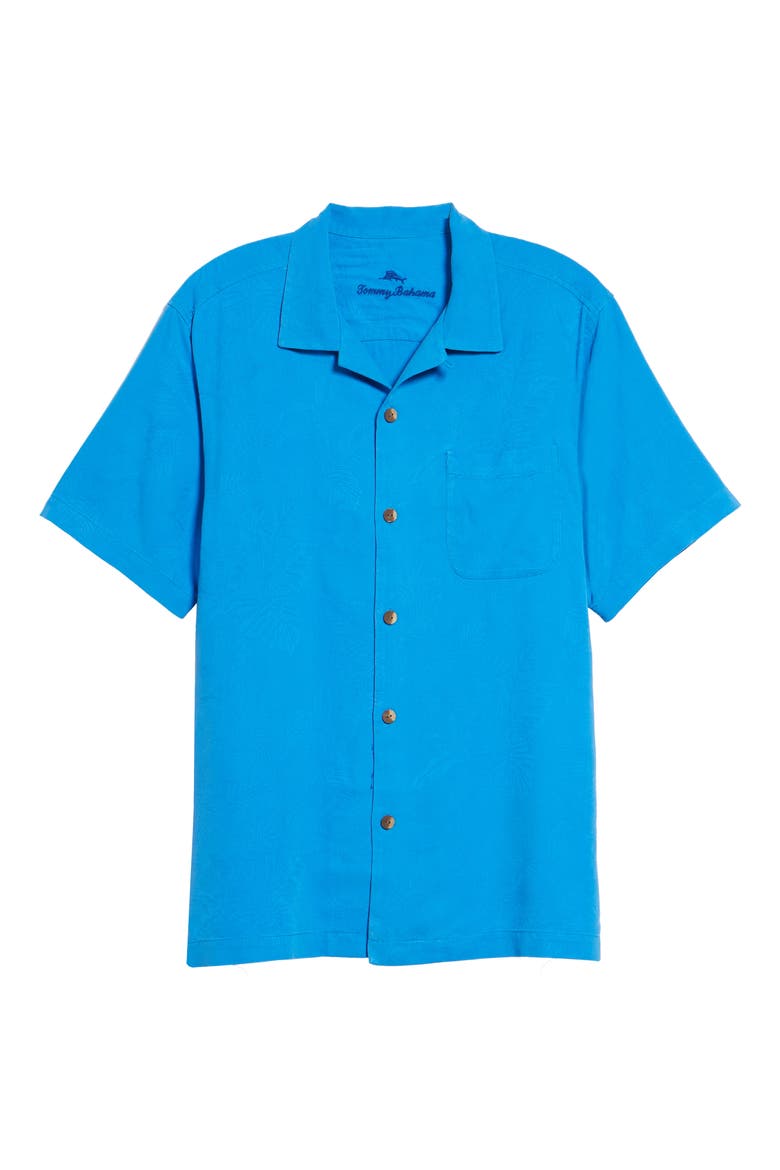 St Lucia Fronds Silk Camp Shirt, Alternate, color, SANTORINI BLUE
