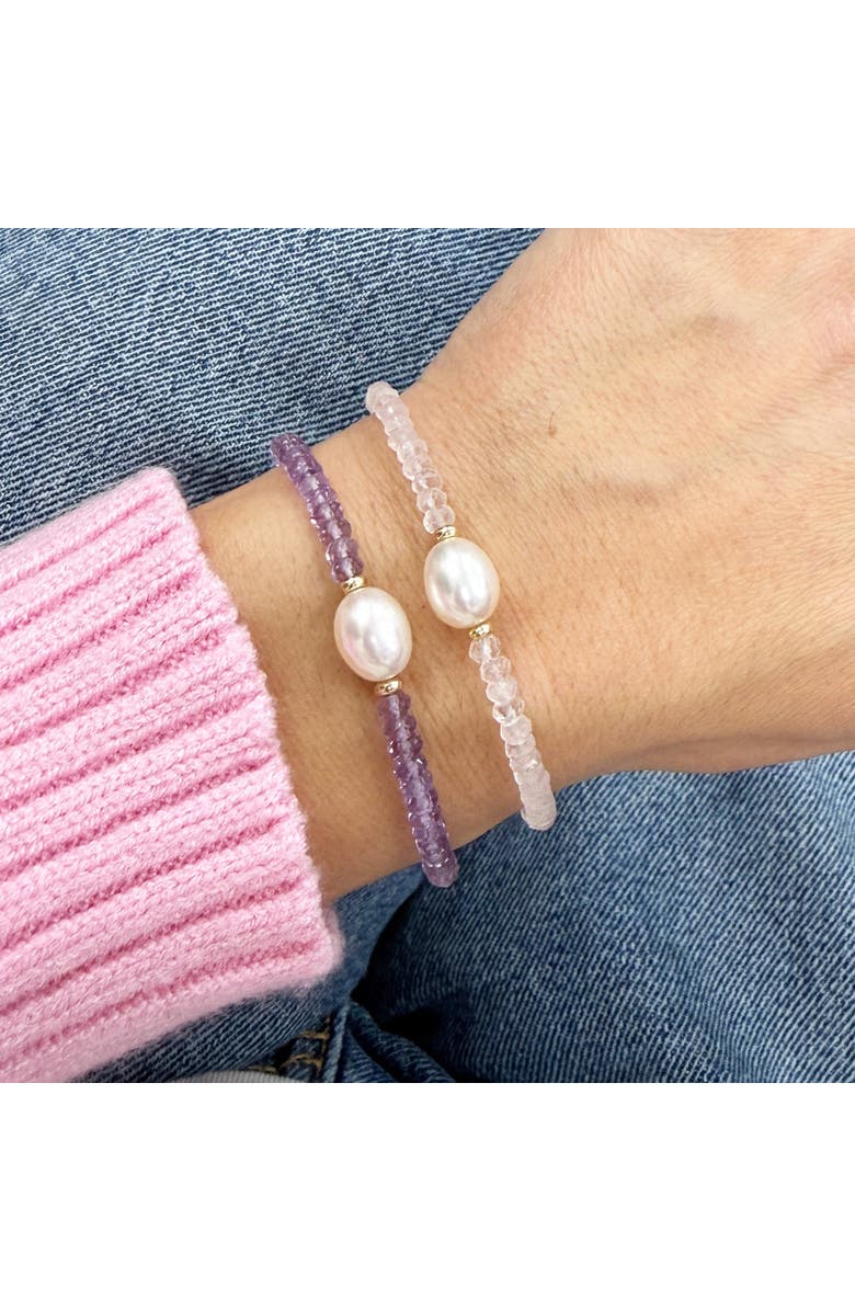 The Lovery Fine Jewelry Rose Quartz Bead Pearl Bracelet, Alternate, color, Rose Quartz