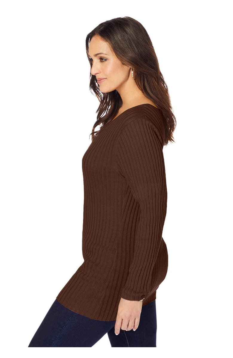 Jessica London V-Neck Ribbed Sweater, Alternate, color, Rich Brown