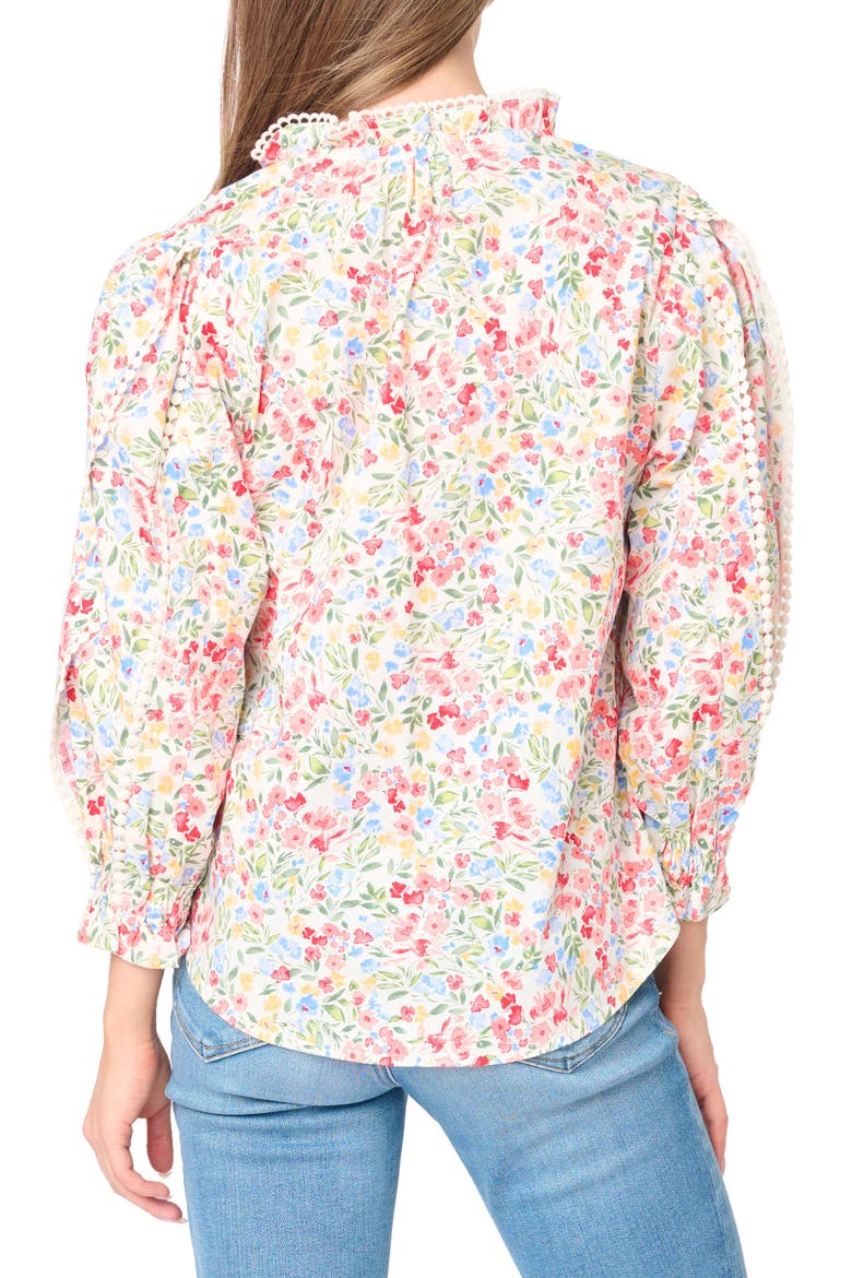 Aria Floral Lantern Sleeve Poplin Top, Alternate, color, WILD BOUQUET