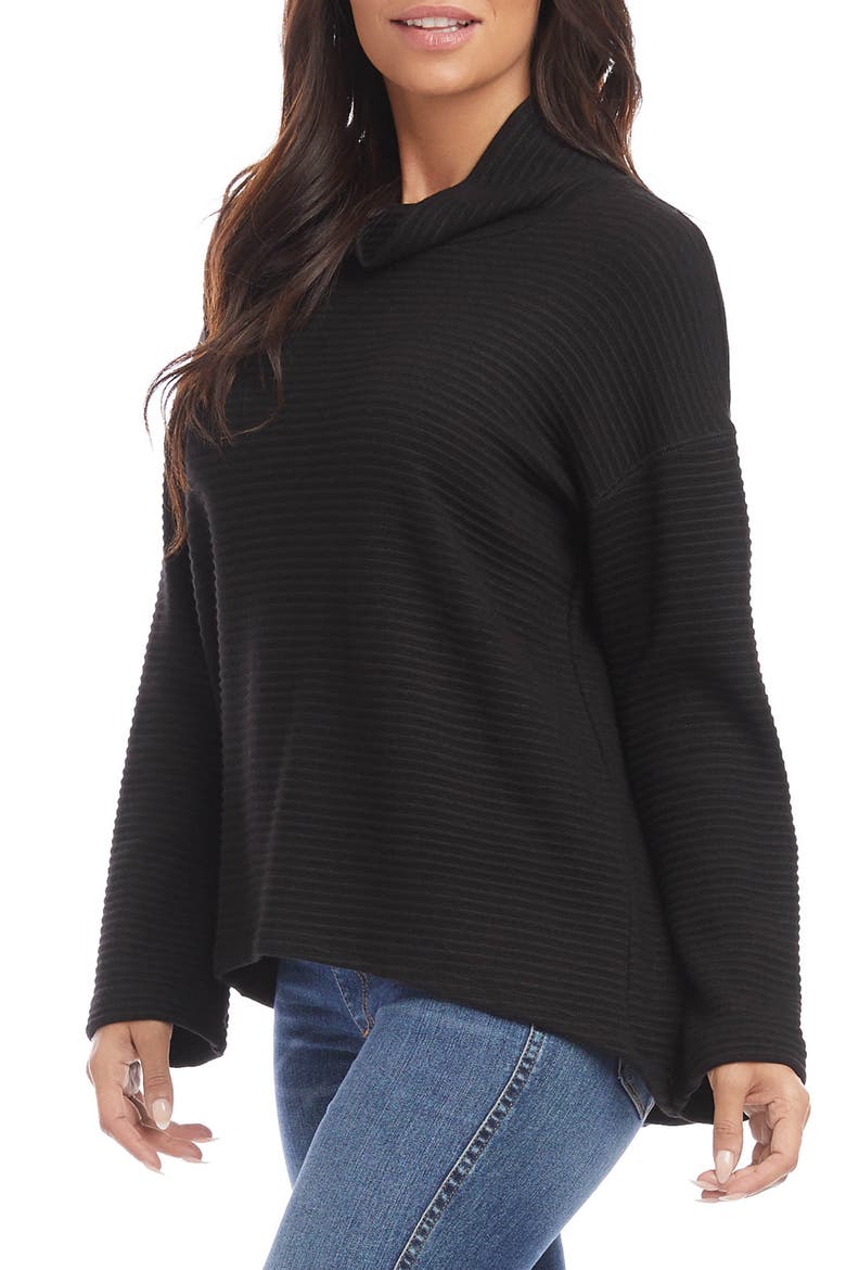Ribbed Cowl Neck Sweater, Alternate, color, BLACK