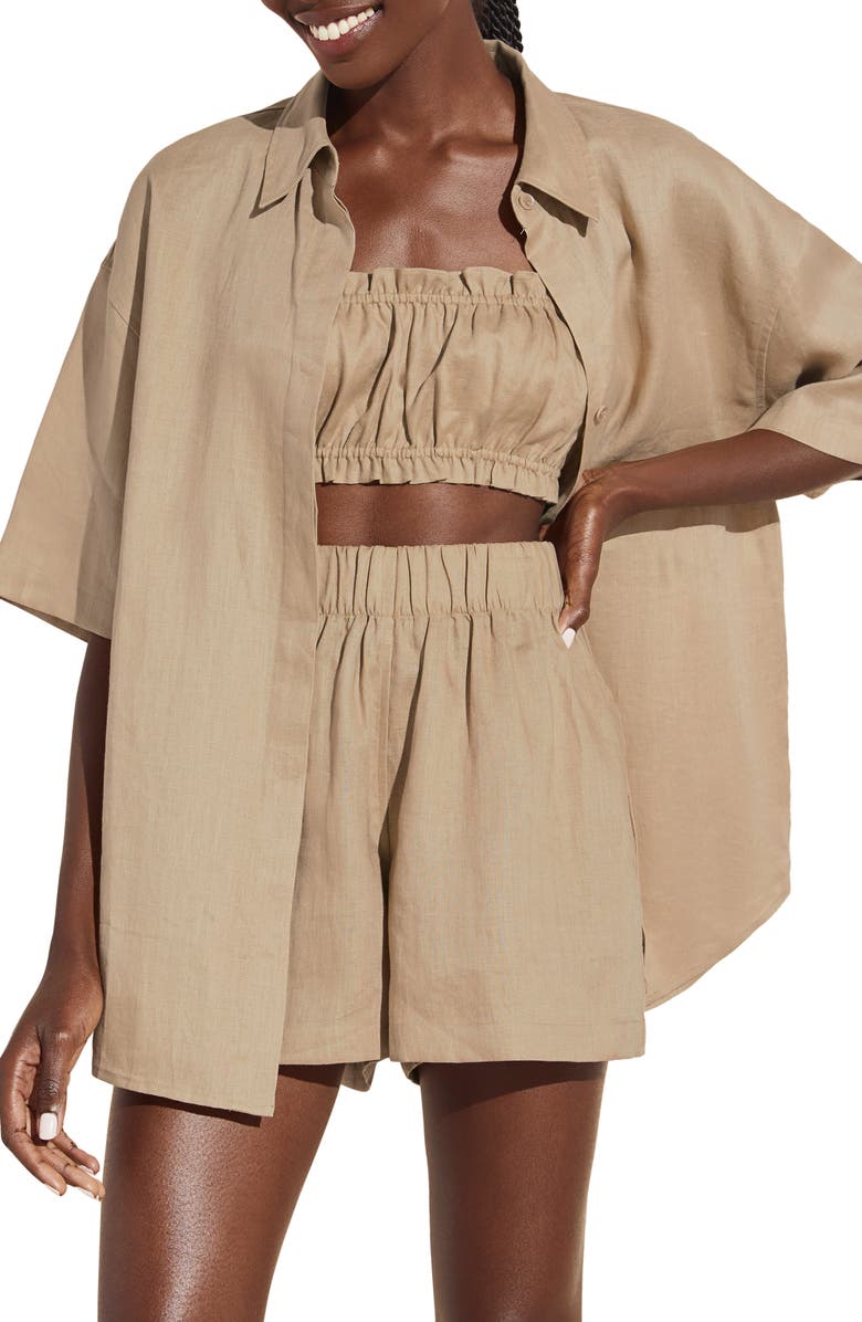 Eberjey 3-Piece Solid Linen Short Pajamas, Main, color, 